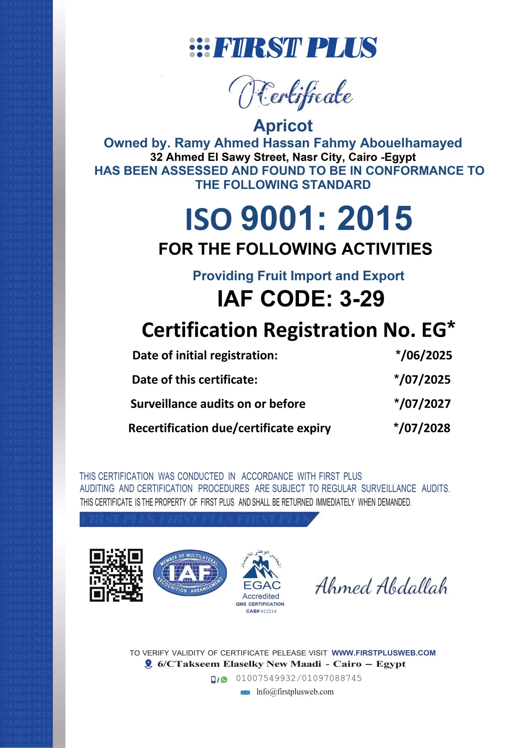 ISO 9001 certificate